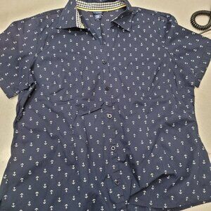 (4 For $20) Basic Edition Blue with Anchors Button Down in XL